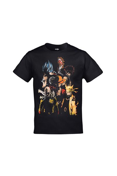 Orijin Tekstil Anime Characters Printed Unisex Black T-shirt