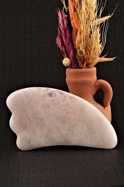 OSMANLI DOĞAL TAŞ Sertifikalı Pembe Kuvars 1. Sınıf Gua Sha Kaz Ayaklı Yüz Ma...