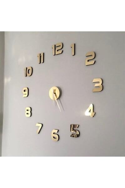 mrvdekor Dekoratif 3d Ayna Pleksi Duvar Saati Altın