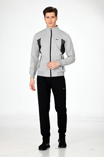 Marco Ferry Gray Melange Men's Half Turtleneck Zipper Tracksuit (19153)