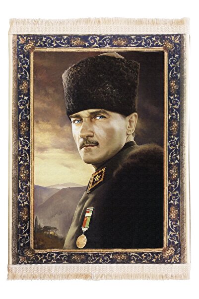 Atatürk Resimli Duvar Halısı Saçaklı No: 10 60x80 Cm