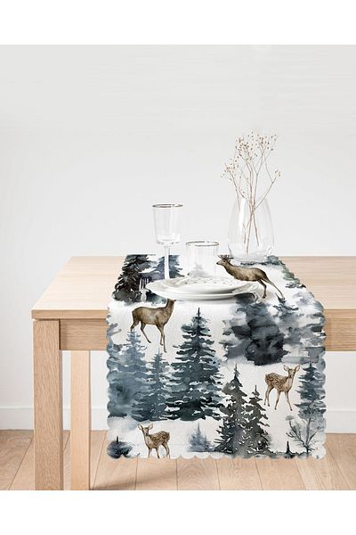 Realhomes Acuarelă Pin și Cerb Design Digital Printed Modern Runner