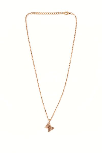 FORIVIA ACCESSORIES Gold Pencil Chain Butterfly Design Necklace