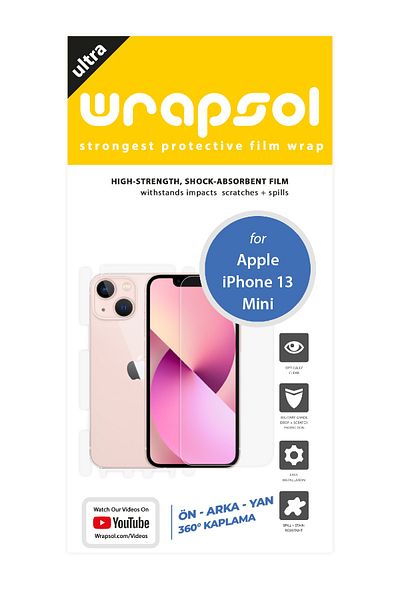 Wrapsol Iphone 13 Mini - 360° Full Body Screen Protector, Polyurethane Film, Front and Back Side Shock Absorbing