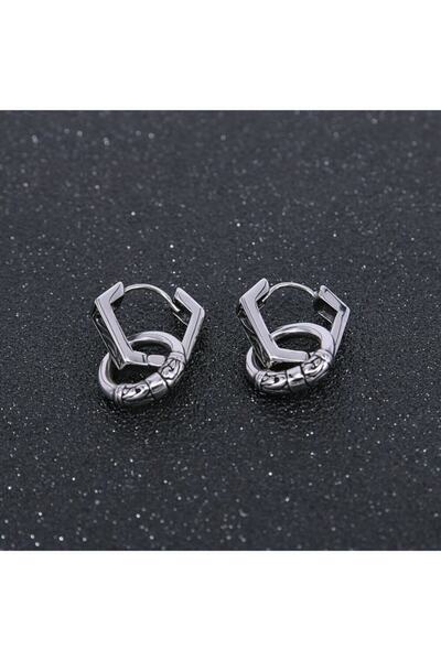 northstarshop Large Antique Design Combination Ring Accessory Snap Hexagon Tribal Men's 316l Steel Earrings