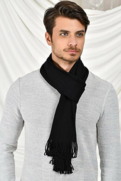 Aslan Unisex Siyah Triko Atkı