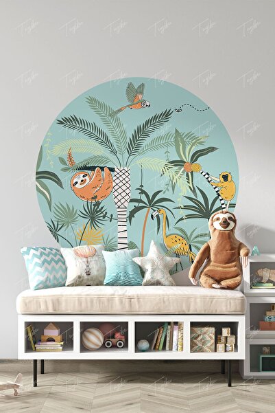 TUGİBU ملصق حائط دائري أزرق