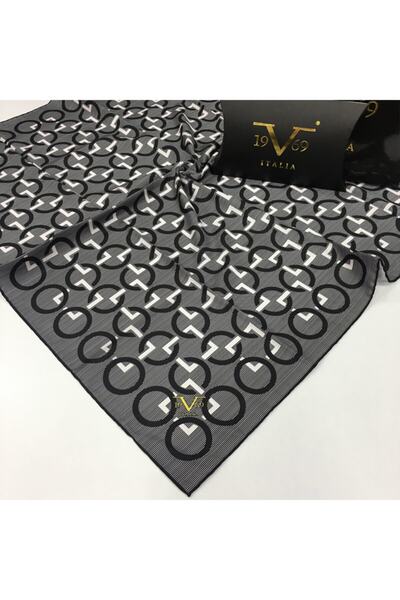 19V69 ITALIA Siyah Twill Eşarp Black Seri 90x90 Cm Eşarp Askısı Ve Hediyelik ...