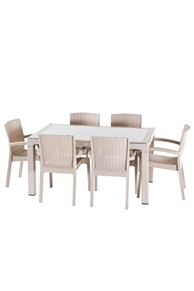 KASTAMONU PLASTİK Violet Rattan  Trend Lüx 6 Kişilik Masa Takımı 90 x 150 cm