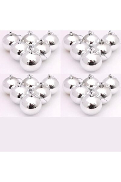 Happyland زينة شجرة عيد الميلاد الفضية المكونة من 24 قطعة مقاس 4 سم