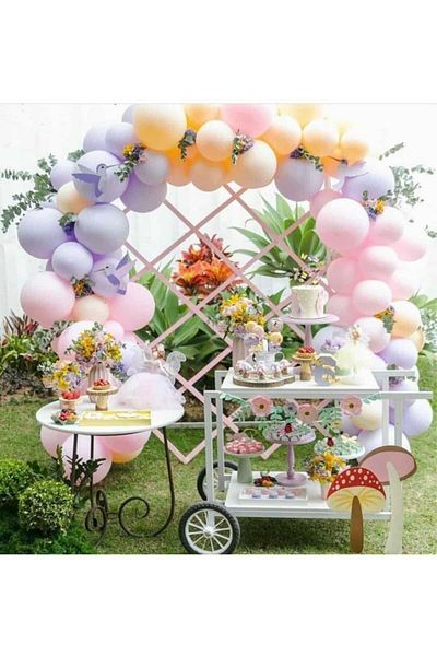 Party City Macaron Lilac Pink Salmon Themed Balloon And Balloon Chain