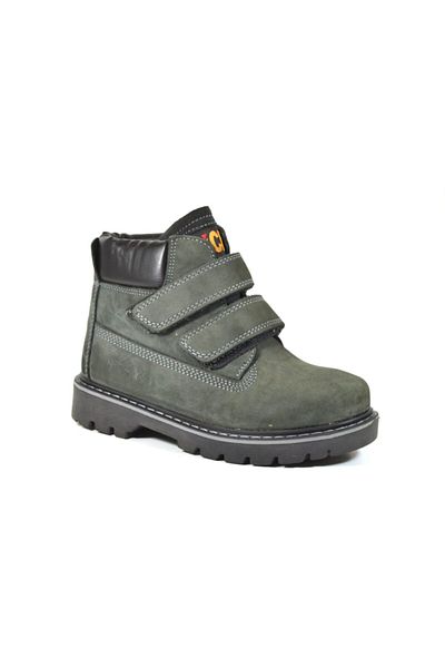 Rich 402 Cizme ortopedice pentru băieți din piele naturală uleiată gri Velcro