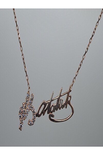 925 Ayar Zirkon Taşlı Mustafa Kemal Atatür İmzalı Gümüş Kadın Kolye