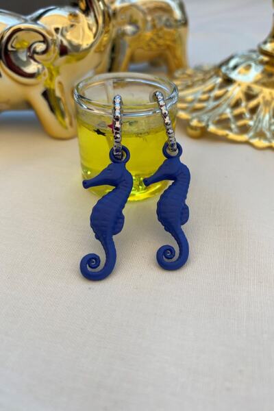 Leerybee Matte Blue Color Antiallergic Seahorse Earrings Women