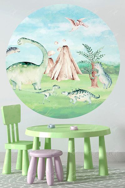 TUGİBU Dinosaur Themed Round Circle Wall Sticker
