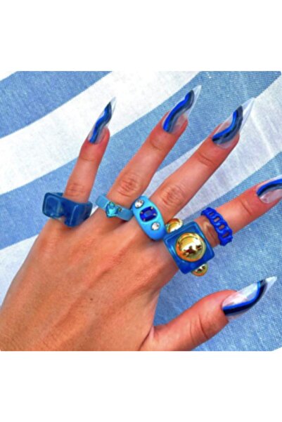Girift Vintage Clink 5 Piece Blue Stone Ring Set