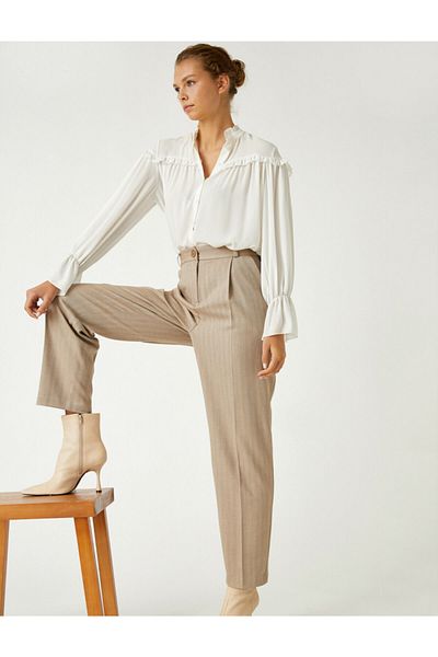 Koton Buttoned Striped Carrot Trousers