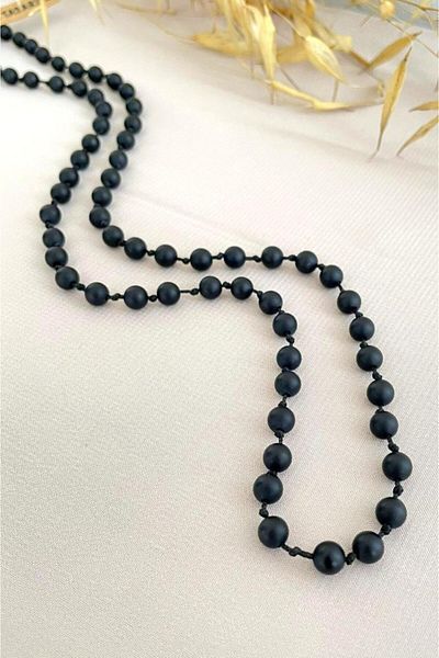 CRAZY TAKI TASARIM Matte Onyx Natural Stone Knotted 70-80 Cm Long Men's Necklace