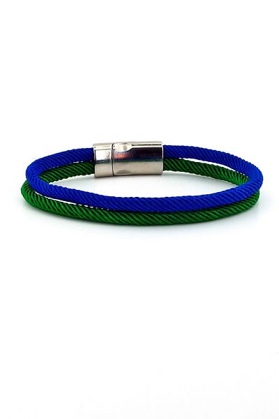 Solfera Green Navy Blue Two Rows Metal Magnet Men's Bracelet M014z