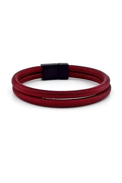 Solfera Claret Red Real Leather Magnetic Clip Two-Row Bracelet M015b