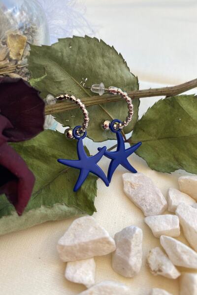 Leerybee Matte Blue Color Antiallergic Star Earrings