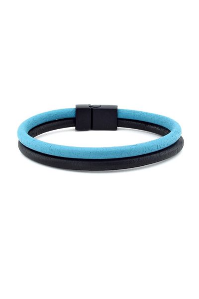 Solfera Blue Black Real Leather Metal Magnet Bracelet M016h