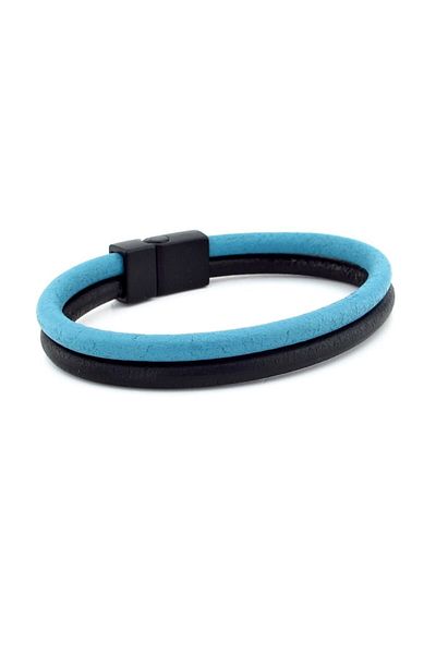 Solfera Blue Black Real Leather Metal Magnet Bracelet M016h