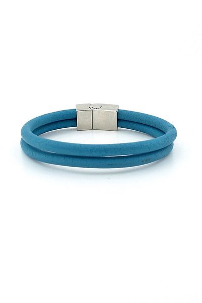 Solfera Blue Original Leather Metal Magnet Two Rows Bracelet M015f