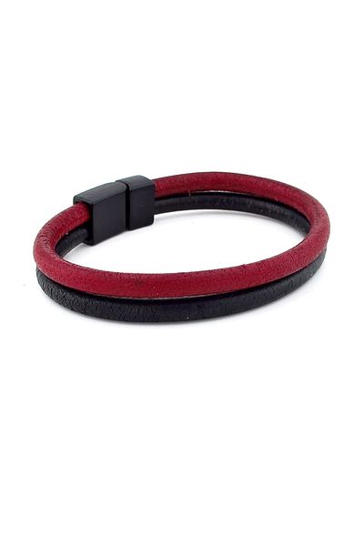 Solfera Claret Red Black Original Leather Metal Magnet Bracelet M016a