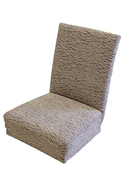 Lucy and Home Jakarlı Açık Kahve 6'lı Sandalye Kılıfı