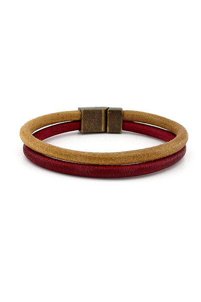 Solfera Burgundy Tan Original Leather Metal Magnet Bracelet M016e