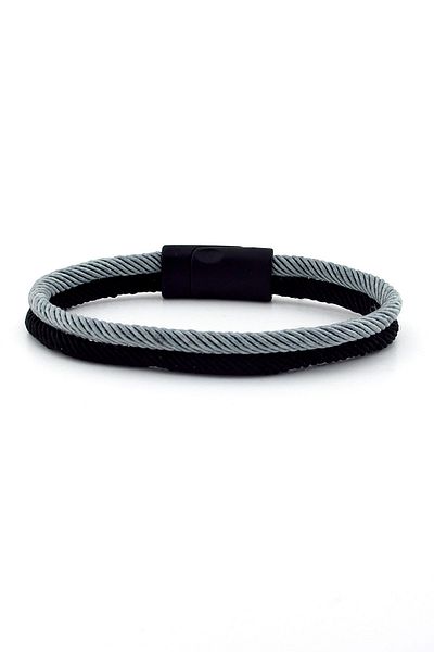 Solfera Gray Black Two Row Metal Magnet Men's Bracelet M014e