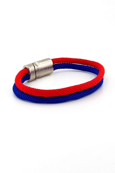Solfera Red Navy Blue Two Rows Metal Magnet Men's Bracelet M014m