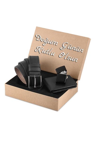 POLO Rucci Doğum Günün Kutlu Olsun Yazılı Kemer Cüzdan Çakmak Hediyelik Set K...