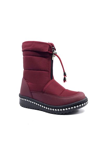 AYAKKABIMOOD Le Petit Claret Red Stoned Fur Inside Girl's Snow Boots