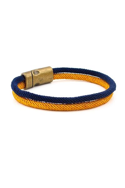 Solfera Mustard Navy Blue Two Rows Metal Magnet Men's Bracelet M014j