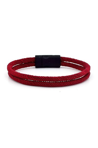 Solfera Claret Red Two Rows Black Metal Magnet Men's Bracelet M013f