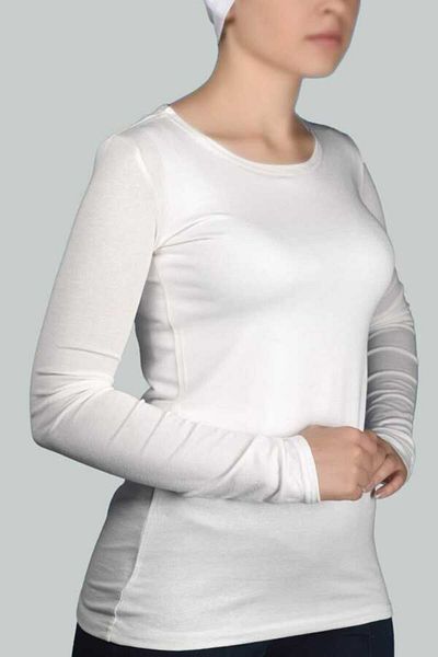 Altobeh Long Sleeve Crew Neck Lycra Combed Cotton Women's Bodysuit - Ecru