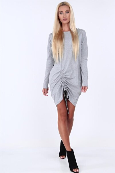 fasardi Bisiklet Yaka Büzgülü Mini Elbise