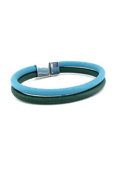 Solfera Blue Green Real Leather Metal Magnet Bracelet M016g