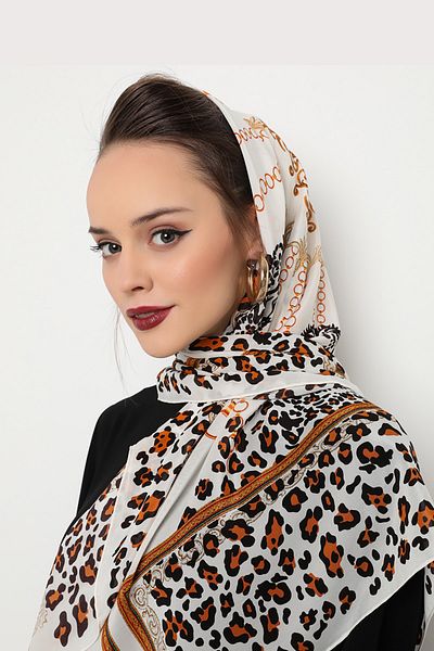 Thoqart Eșarfă de damă 100% mătase - Ocean Hug Leopard Print