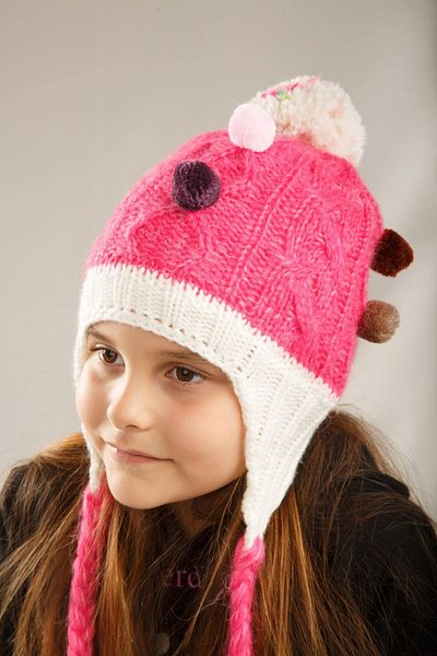 Dragora Girl's Beanie Wool Blended Knitted String with Pompom Detail Pink - Cream Standard Size
