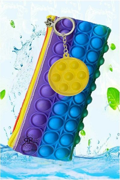 Ayver Pop It Push Bubble Fidget Toy Pen Holder Popit Rainbow Pencil Box Keychain Double Stress Game