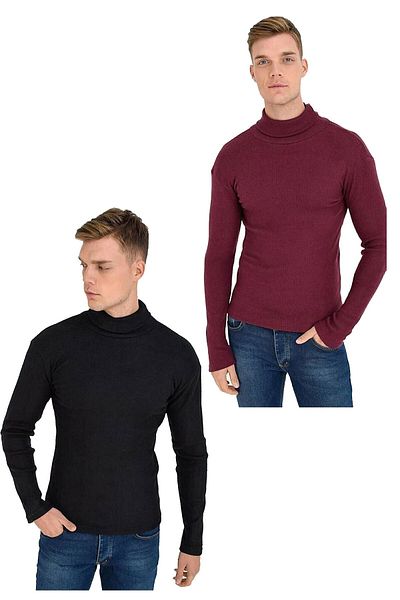 MY VİNTAGE Пуловер с поло яка Slim Fit - Комплект от 2