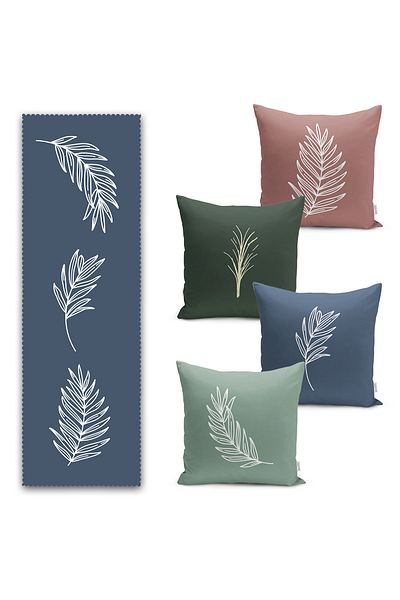 Realhomes Design cu pene de culoare pastel, imprimat digital, 4 perne, 1 set de alergători