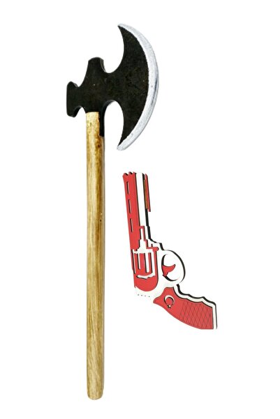 Ahtek Ahşap Oyuncak Seti 2'li, Balta + Lastik Atan Tabanca