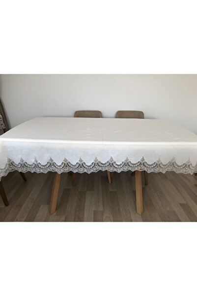 Mercan havlu مفرش طاولة من الكتان - مفرش طاولة من الكتان مزين بالدانتيل