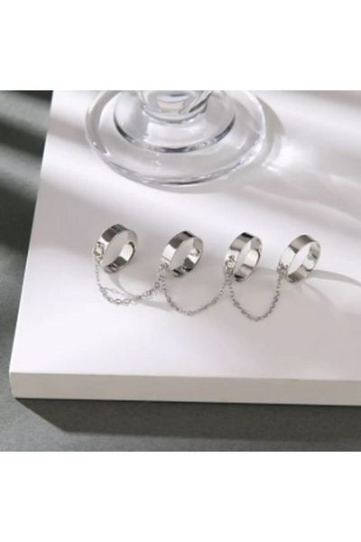 Köstebek Gothic Punk Thin Four Finger Adjustable Ring
