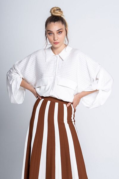 Tuba Ergin Oversize Ribbed Bayoo Shirt