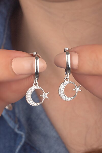 Miavi Silver 925 Ayar Gümüş Ay Yıldız Sallantılı Küpe